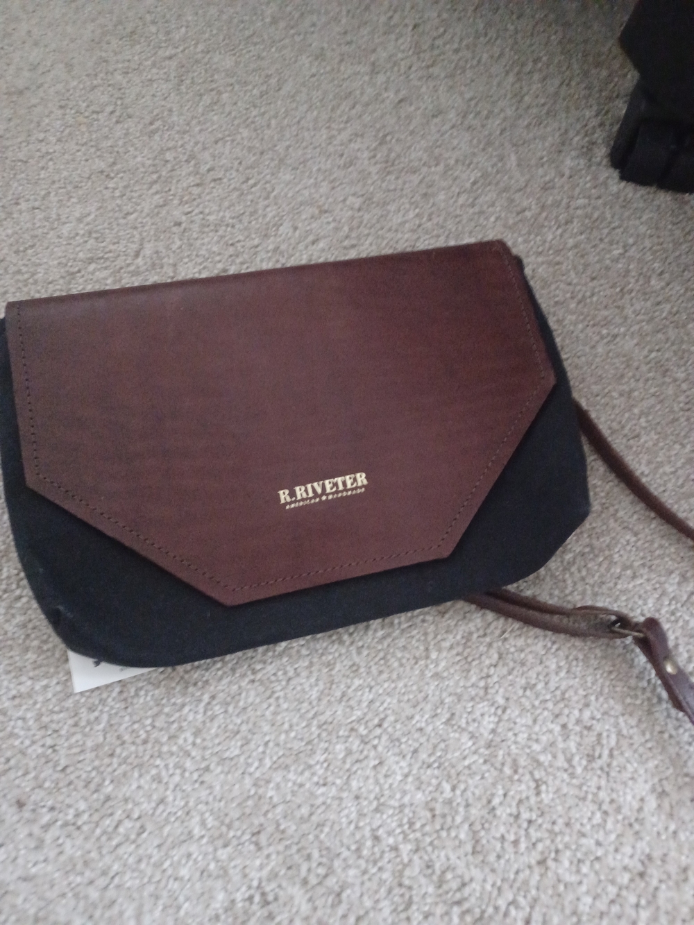 R. Riveter Brown and Black Leather Crossbody Bag